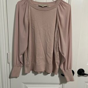 Loft‎ pink sweater Small sheer sleeves